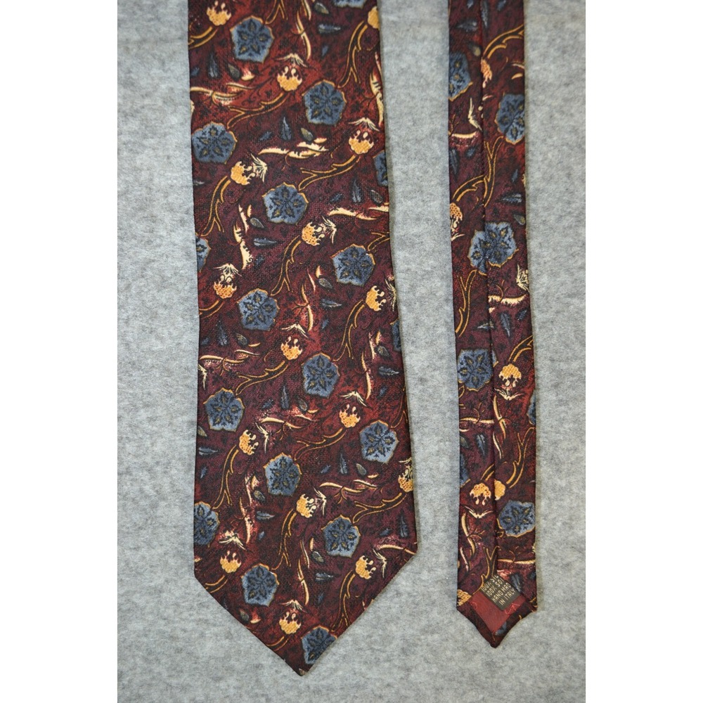 Valentino Cravatte Italy Designer Neck Tie Men Maroon Floral 100% Silk‎